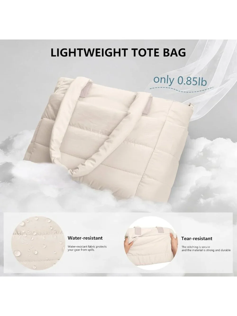 👜Women's Camel Quilted Puffer Tote Bag Lightweight Work For Travel Handbags